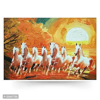 Masstone Seven Running Horses Poster | Wall Poster for Bedroom (12x18 Inch) | 7 Running Horses Poster | Vastu Painting-thumb0