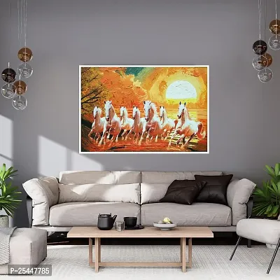 Masstone Seven Running Horses Poster | Wall Poster for Bedroom (12x18 Inch) | 7 Running Horses Poster | Vastu Painting-thumb3