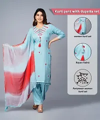 Rayon Blend Straight Printed Kurta with Pant  Beautiful Dupatta for Women's-thumb1