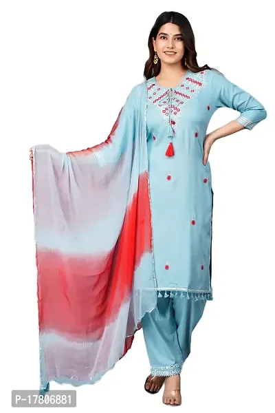 Rayon Blend Straight Printed Kurta with Pant  Beautiful Dupatta for Women's-thumb5