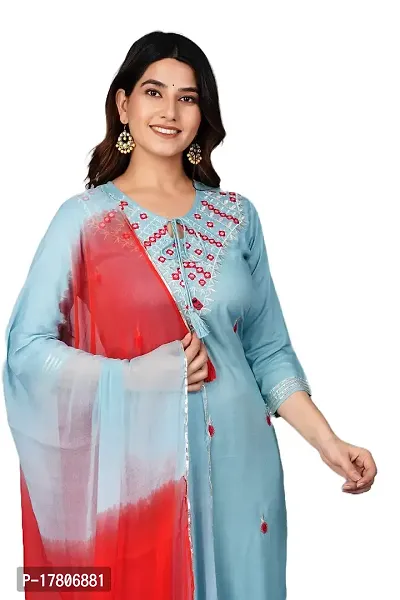 Rayon Blend Straight Printed Kurta with Pant  Beautiful Dupatta for Women's-thumb3