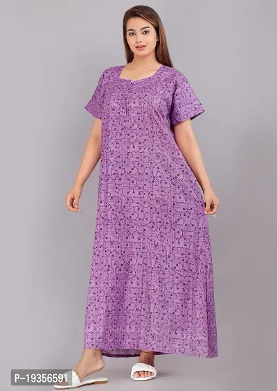 Becooper Women Cotton Nighty | Night Gown| Nightdress | Maxi for Women || Stylish and Comfortable Cotton- Perfect for a Relaxing Night's Sleep (Purple)-thumb0