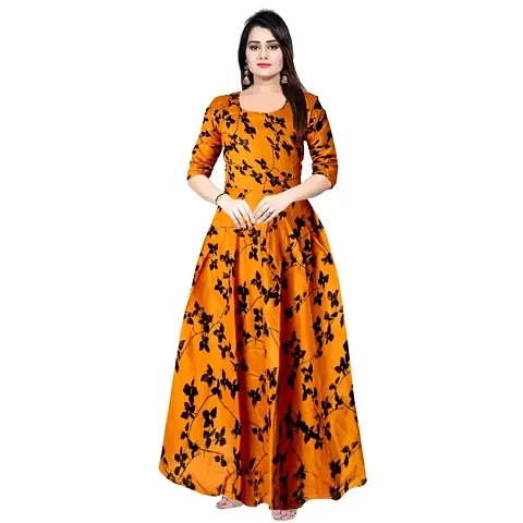 Cotton Collection Women Rayon A-Line Western Fit and Flare Maxi Dress Gown (Free Size Upto XXL)