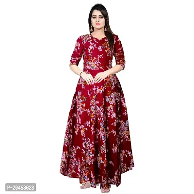 Becooper Women's Rayon Printed Kurta/Gown (Maroon)-thumb0