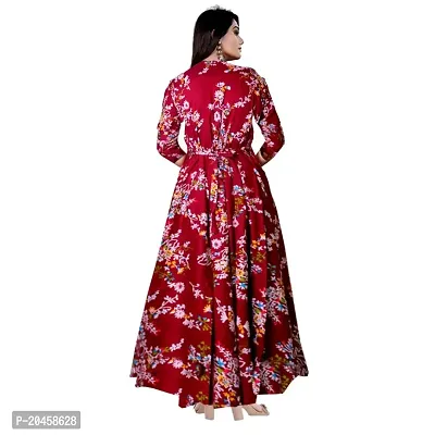 Becooper Women's Rayon Printed Kurta/Gown (Maroon)-thumb2