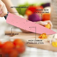 6PCS Kitchen Knife Set, Knives with Scissor  Peeler, Stainless Steel Knives (Pink)-thumb3