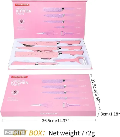 6PCS Kitchen Knife Set, Knives with Scissor  Peeler, Stainless Steel Knives (Pink)-thumb5