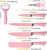 6PCS Kitchen Knife Set, Knives with Scissor  Peeler, Stainless Steel Knives (Pink)-thumb1