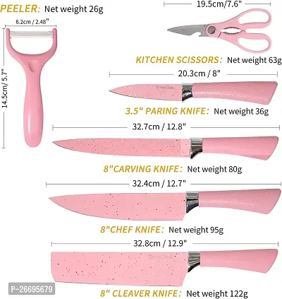 6PCS Kitchen Knife Set, Knives with Scissor  Peeler, Stainless Steel Knives (Pink)-thumb2