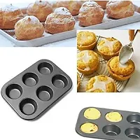 Muffin Cup Cake Tray for 6 Muffins, Cupcake, Baking Mould Tray, Brownie Muffin Tray, Non Stick Bakeware Tool - Black (pack of 2)-thumb1