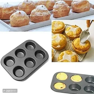 Muffin Cup Cake Tray for 6 Muffins, Cupcake, Baking Mould Tray, Brownie Muffin Tray, Non Stick Bakeware Tool - Black (pack of 2)-thumb2