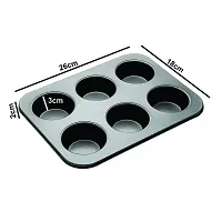 Muffin Cup Cake Tray for 6 Muffins, Cupcake, Baking Mould Tray, Brownie Muffin Tray, Non Stick Bakeware Tool - Black (pack of 2)-thumb2