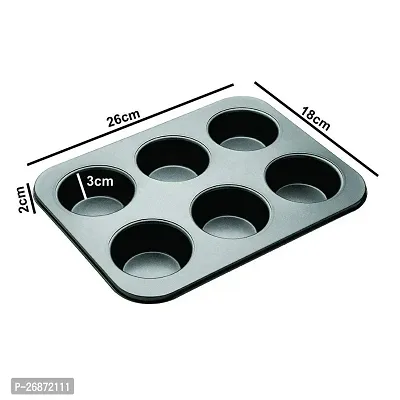 Muffin Cup Cake Tray for 6 Muffins, Cupcake, Baking Mould Tray, Brownie Muffin Tray, Non Stick Bakeware Tool - Black (pack of 2)-thumb3