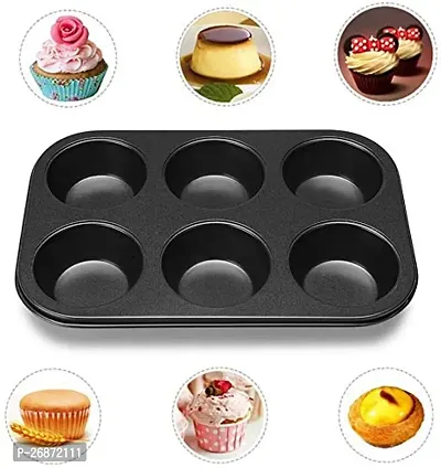 Muffin Cup Cake Tray for 6 Muffins, Cupcake, Baking Mould Tray, Brownie Muffin Tray, Non Stick Bakeware Tool - Black (pack of 2)-thumb4