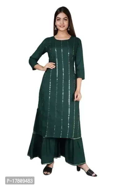 AARI WORK ON KURTI AND GOTA LACE FABRIC BEAUTIFULL HEAVY RAYON KURTI WITH SHARARA (XX-Large, GREEN)-thumb0