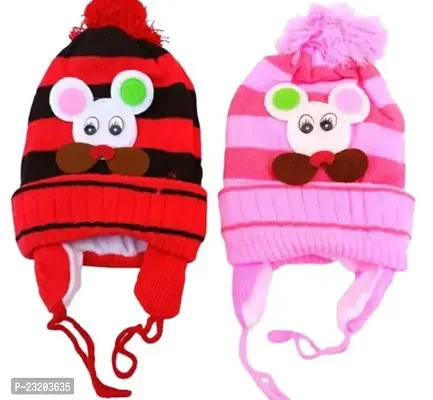 New Born Baby Boys And Baby Girls Woolen Caps Pack Of 2