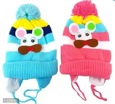 New Born Baby Boys And Baby Girls Woolen Caps Pack Of 2