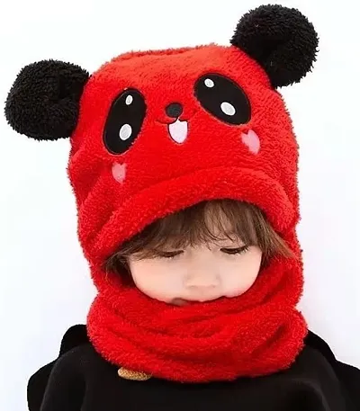 Dressify? - Kids Baby & Girls Winter Warm Thicken Plush Scarf Hats Earflap Beanie Lovely Panda Bear Cap Children Outdoor Hats Red Color 5-6 Year Kids