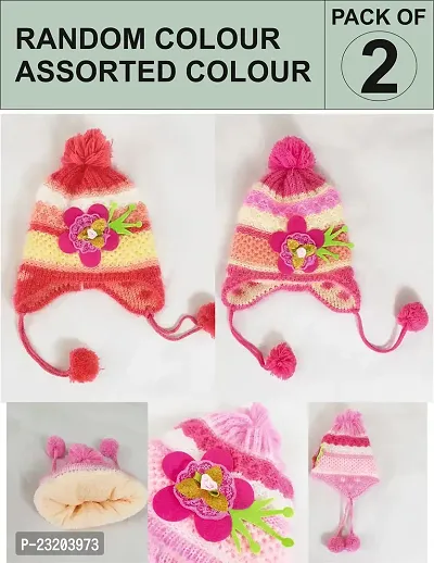 New Born Baby Boys And Baby Girls Woolen Caps Pack Of 2