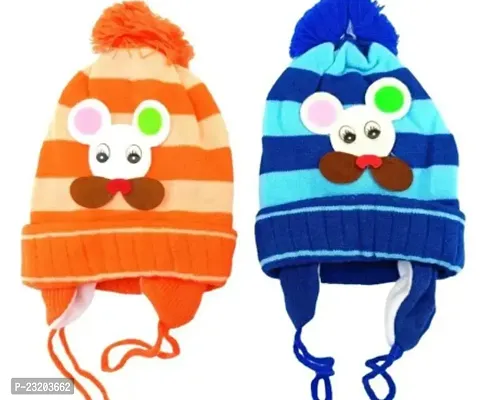 New Born Baby Boys And Baby Girls Woolen Caps Pack Of 2