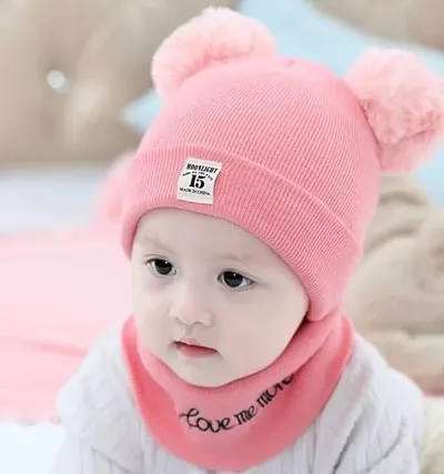 Unisex Kids Knit Winter Hat Scarf Set for 0-4 Years Baby Boys Girls Woolen Beanie Cap Neck Warmer Wi