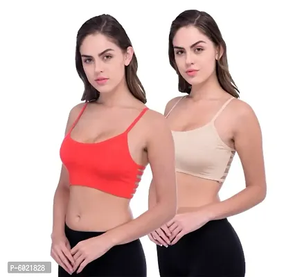 Piftif Women's Cotton 6 Line Back Pattern T-Shirt Bra. Pack of 2