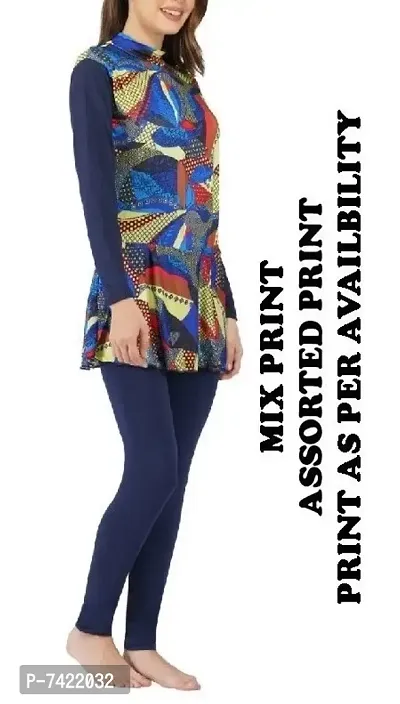 Piftif Assorted colour mix print Women Swim Wear - Swim Frock- Full Length | Polyester-thumb0