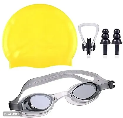 Piftif Swimming Set Men, Women and Kids Swim Pool Holiday Fun with Eye Safe Goggle, Cap, Ear Plug  Nose Clip Swimming Set Kit - Set of 1