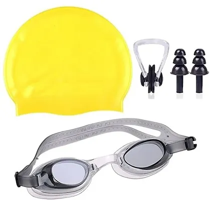 Piftif Swimming Set Men, Women and Kids Swim Pool Holiday Fun with Eye Safe Goggle, Cap, Ear Plug  Nose Clip Swimming Set Kit - Set of 1