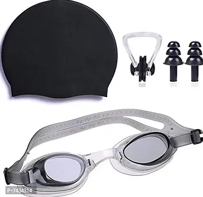 Piftif Swimming Set Men, Women and Kids Swim Pool Holiday Fun with Eye Safe Goggle, Cap, Ear Plug  Nose Clip Swimming Set Kit - Set of 1