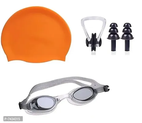 Piftif Swimming Set Men, Women and Kids Swim Pool Holiday Fun with Eye Safe Goggle, Cap, Ear Plug  Nose Clip Swimming Set Kit - Set of 1-thumb0