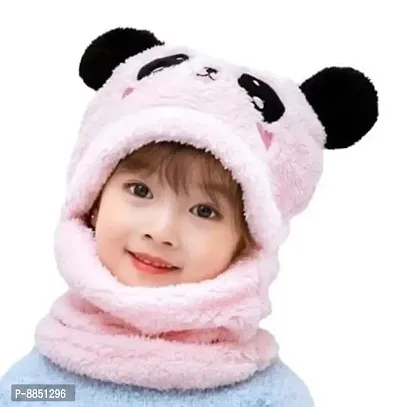 Classy Panda Unisex Kids Winter Caps and Neck Scarf Set-thumb0