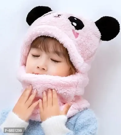 Classy Panda Unisex Kids Winter Caps and Neck Scarf Set-thumb0