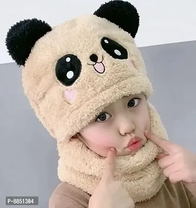 Classy Panda Unisex Kids Winter Caps and Neck Scarf Set-thumb0