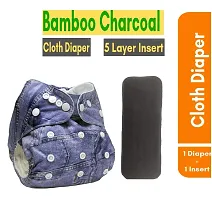 Washable Adjustable Reusable Cartoon Print Cloth Diapers with 1 Charcoal ( 5 Layered)-thumb1