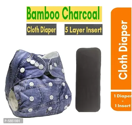 Washable Adjustable Reusable Cartoon Print Cloth Diapers with 1 Charcoal ( 5 Layered)-thumb2