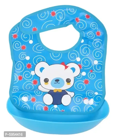 Blue Bee white bear Easy Clean Bib with Crumb Collector - Blue (set of 1)