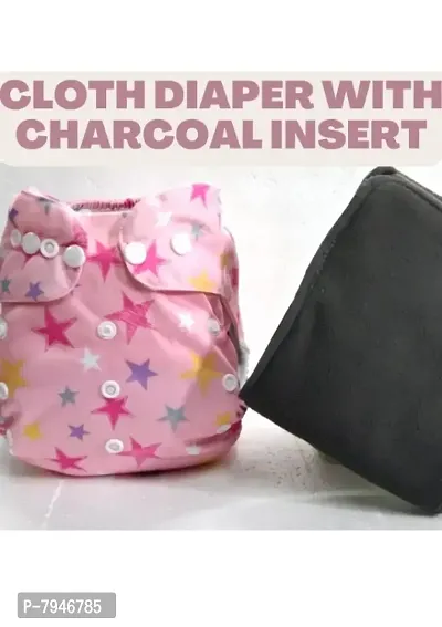 Washable, Adjustable, Reusable cloth diaper with Charcoal insert ( 5 layered)