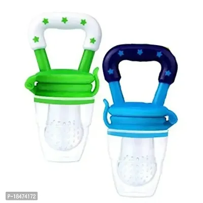 Organic Babys BPA-Free Silicone Nipple Food Nibbler for Fruits with Rattle Handle and Storage Box-thumb0