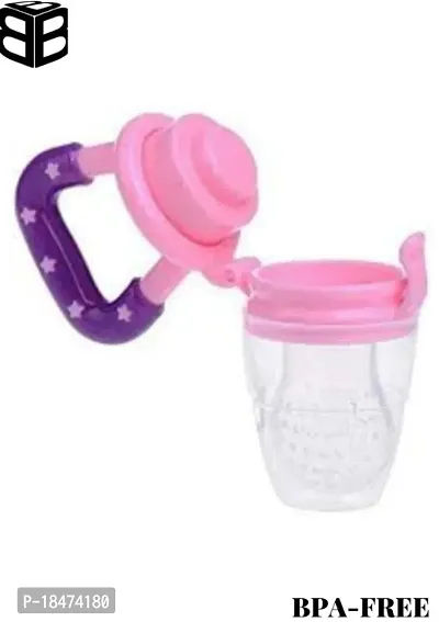 Organic Babys BPA-Free Silicone Nipple Food Nibbler for Fruits with Rattle Handle and Storage Box-thumb0