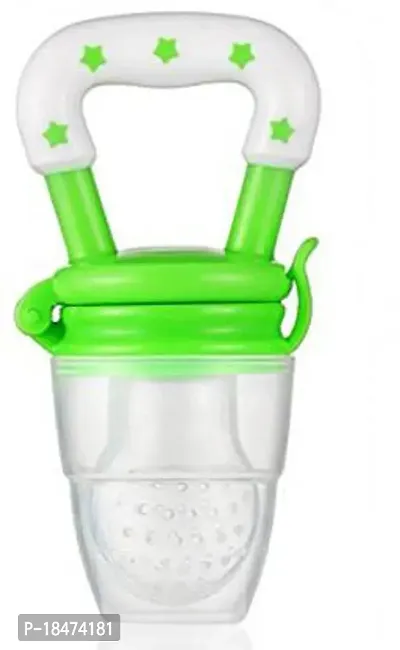 Organic Babys BPA-Free Silicone Nipple Food Nibbler for Fruits with Rattle Handle and Storage Box-thumb0