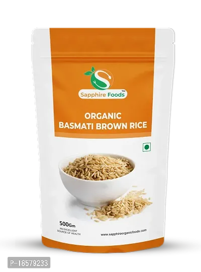 SAPPHIRE FOODS Organic Brown Rice Long Grain, Unpolished, Fiber-Rich, Unpolished Rice Brown/Brown Chawal (500 Gram)