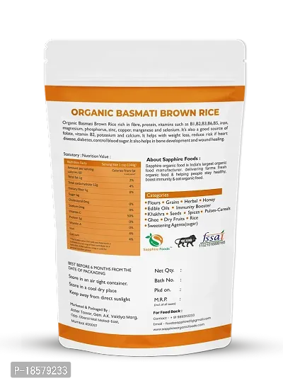 SAPPHIRE FOODS Organic Brown Rice Long Grain, Unpolished, Fiber-Rich, Unpolished Rice Brown/Brown Chawal (500 Gram)-thumb2