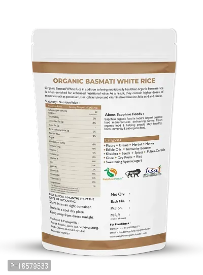 SAPPHIRE FOODS Organic Basmati Rice Naturally Aged, Rich Aroma, Perfect Fit for Everyday Consumption Basmati Rice (1kg), Organic Unpolished White Basmati Rice-thumb2