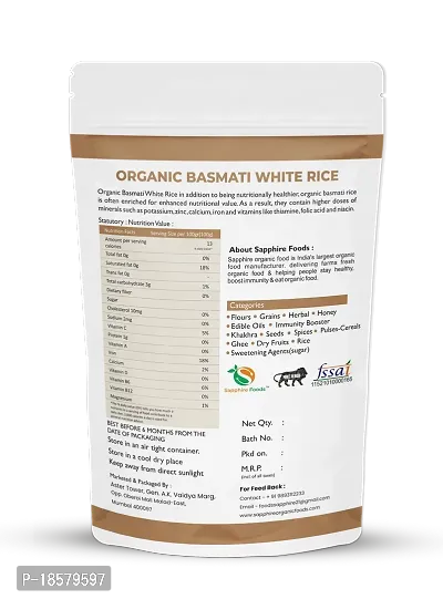 SAPPHIRE FOODS Organic Basmati Rice Naturally Aged, Rich Aroma, Perfect Fit for Everyday Consumption Basmati Rice (250g), Organic Unpolished White Basmati Rice.-thumb2