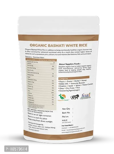 SAPPHIRE FOODS Organic Basmati Rice Naturally Aged, Rich Aroma,Perfect Fit for Everyday Consumption Basmati Rice (500g), Organic Unpolished White Basmati Rice.-thumb2