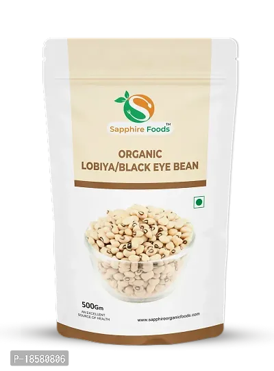 SAPPHIRE FOODS Organic Lobiya Cowpea Black eye bean Natural Cowpea White Whole Beans Rich Source of Protein and Fiber (500g)-thumb0
