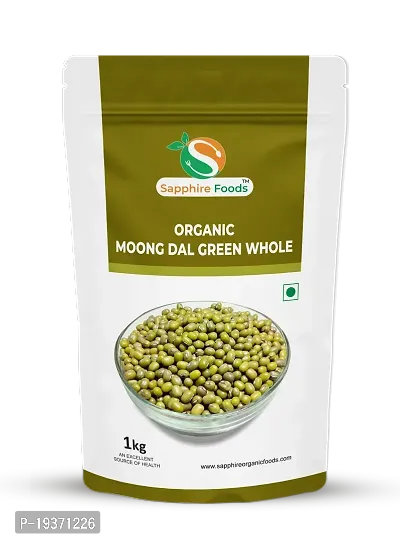 SAPPHIRE FOODS Green Moong Whole Sabut Gluten Free and Unpolished Dal (1kg), Unpolished Green Moong Dal.