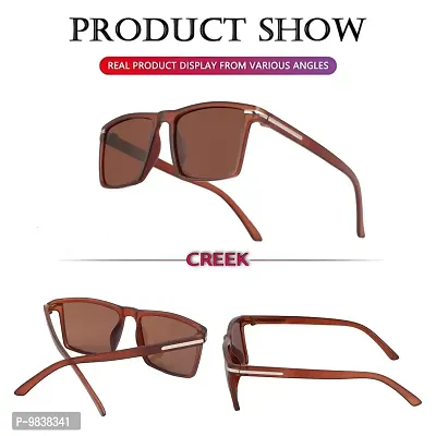 Creek Unisex Polarized Square Sunglasses for Men & Women with Polarized Testing Card And Glasses Pouch (BROWN)-thumb3