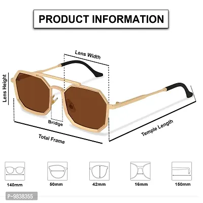 CREEK UV Protected Driving Vintage Hexagon Honeycomb Copper Body Sunglasses for Men and Women CH-11625 (GOLD/BROWN)-thumb3